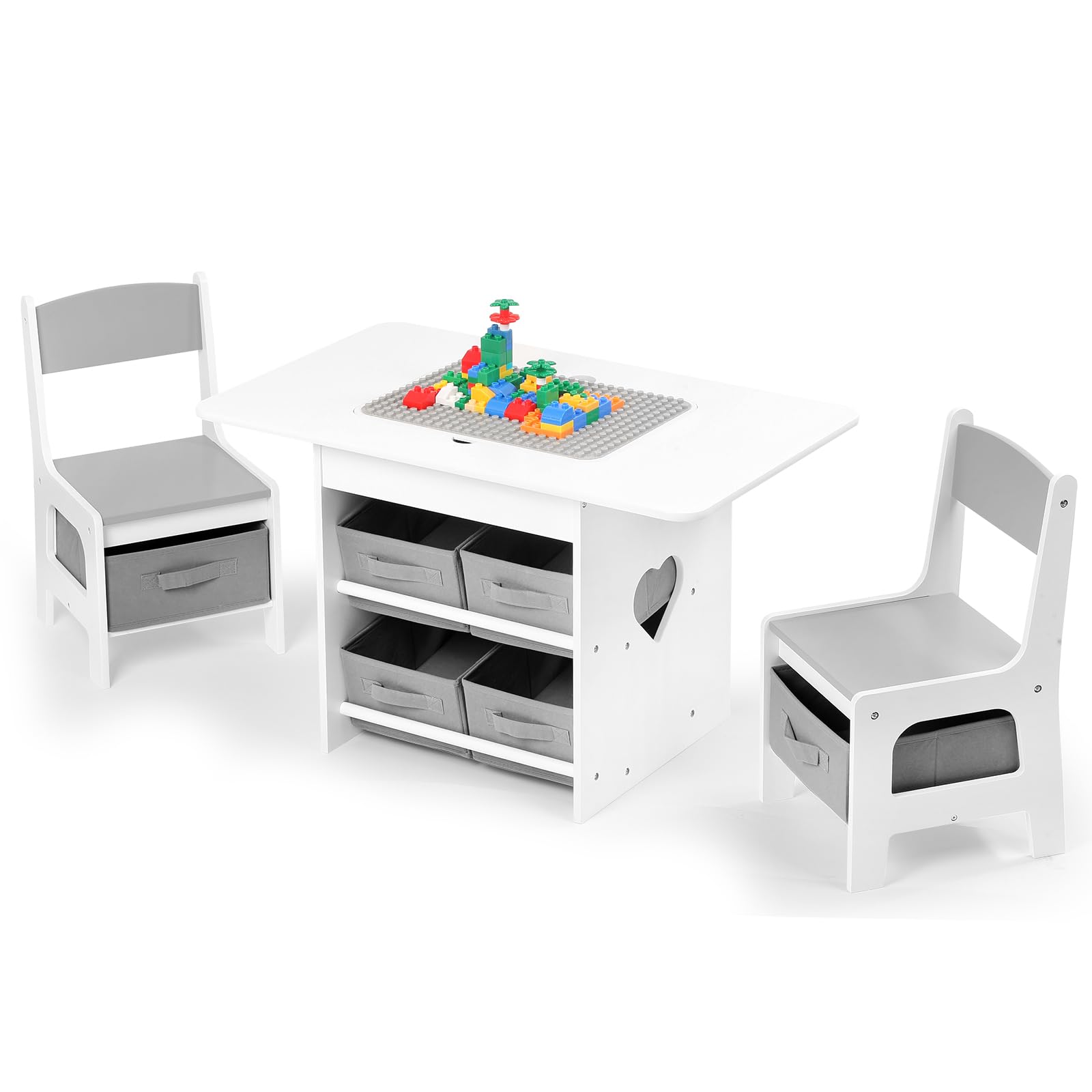 Kids Table and 2 Chairs Set 2-in-1 Plastic Building Blocks-Compatible Activity