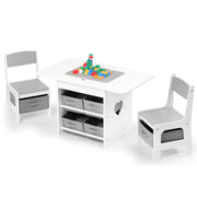 Kids Table and 2 Chairs Set 2-in-1 Plastic Building Blocks-Compatible Activity