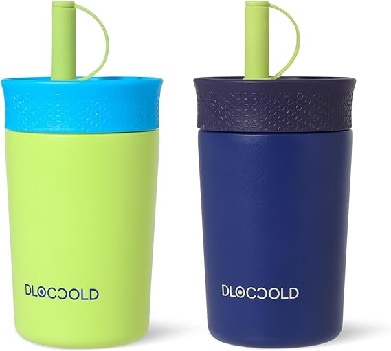 12 oz Insulated Stainless Steel Straw Tumbler, Reusable Sippy Cup With Leak-Proof Spill Resistant Flexible Straw Lid, Cups, Easy to Clean, Water Bottle, Great for Travel, Home (2 Pack)