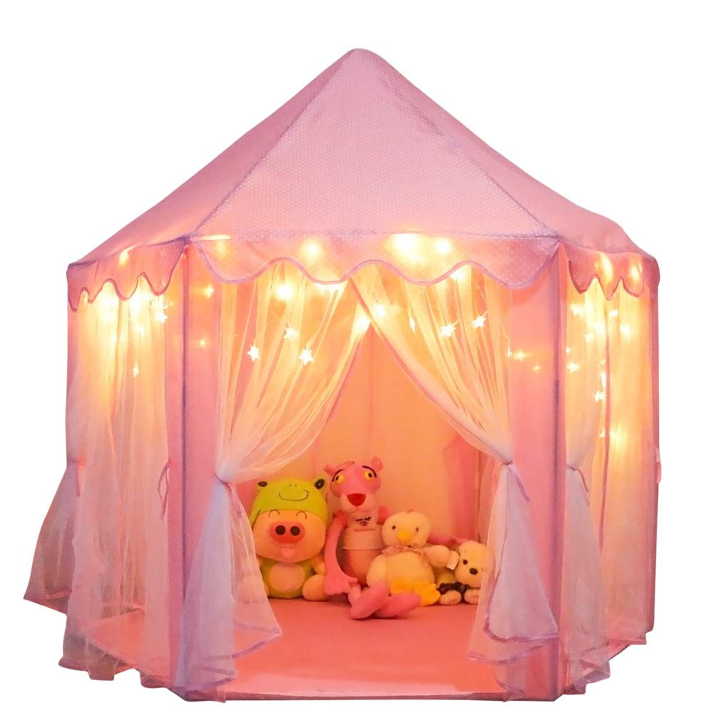 Princess Castle Playhouse Tent for Girls with LED Star Lights – Indoor