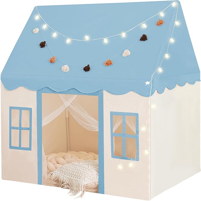 Play Tent with mat, Star Lights, Tissue Garland, Kids playtent Indoor, Toddler Play Tent
