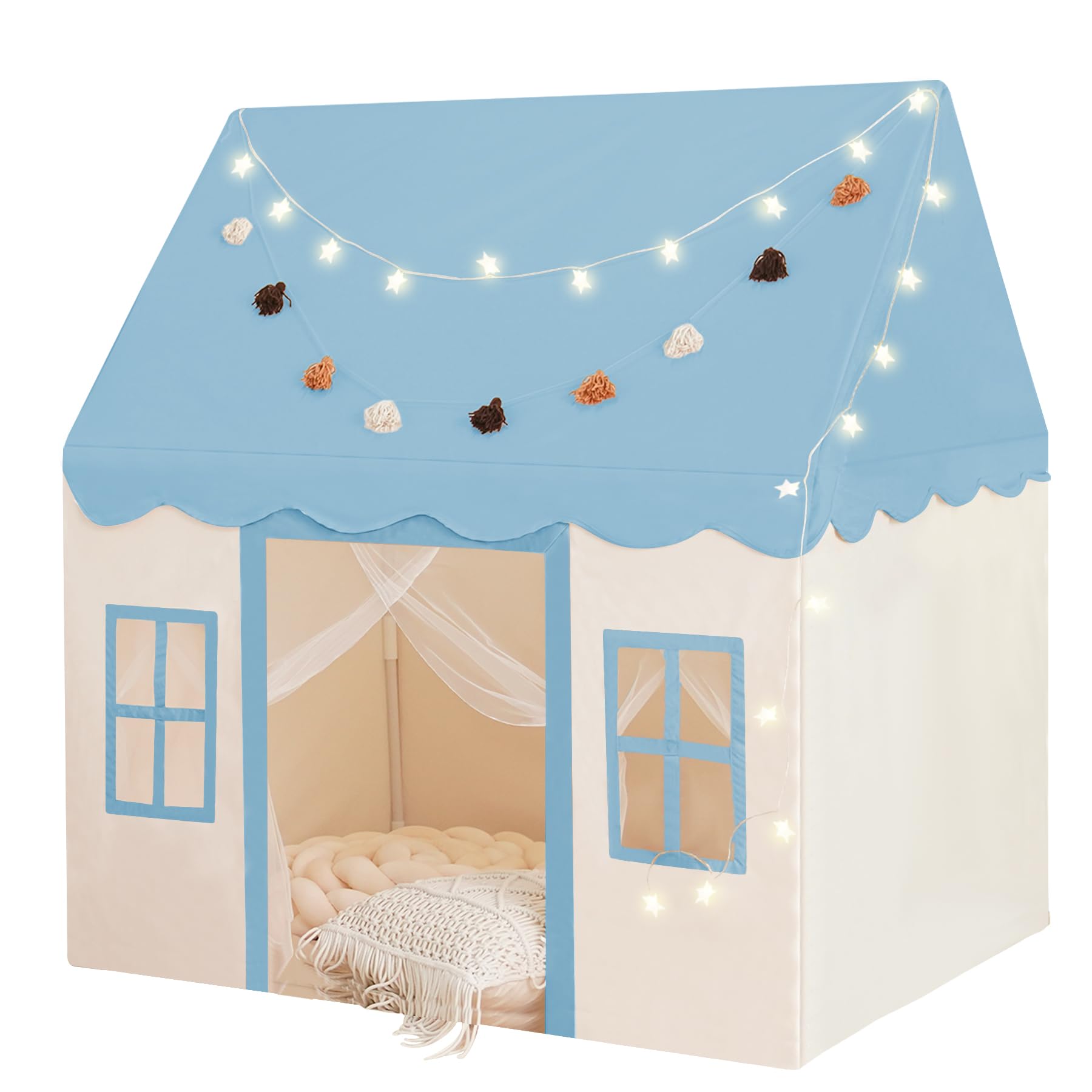 Large Kids Play Tent with Mat and Star Lights
