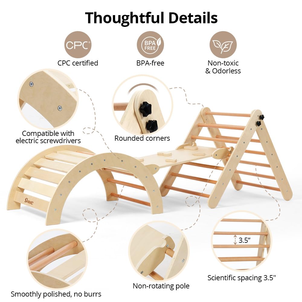 Pikler Triangle Climbing Set with Cushion and Arch Ramp