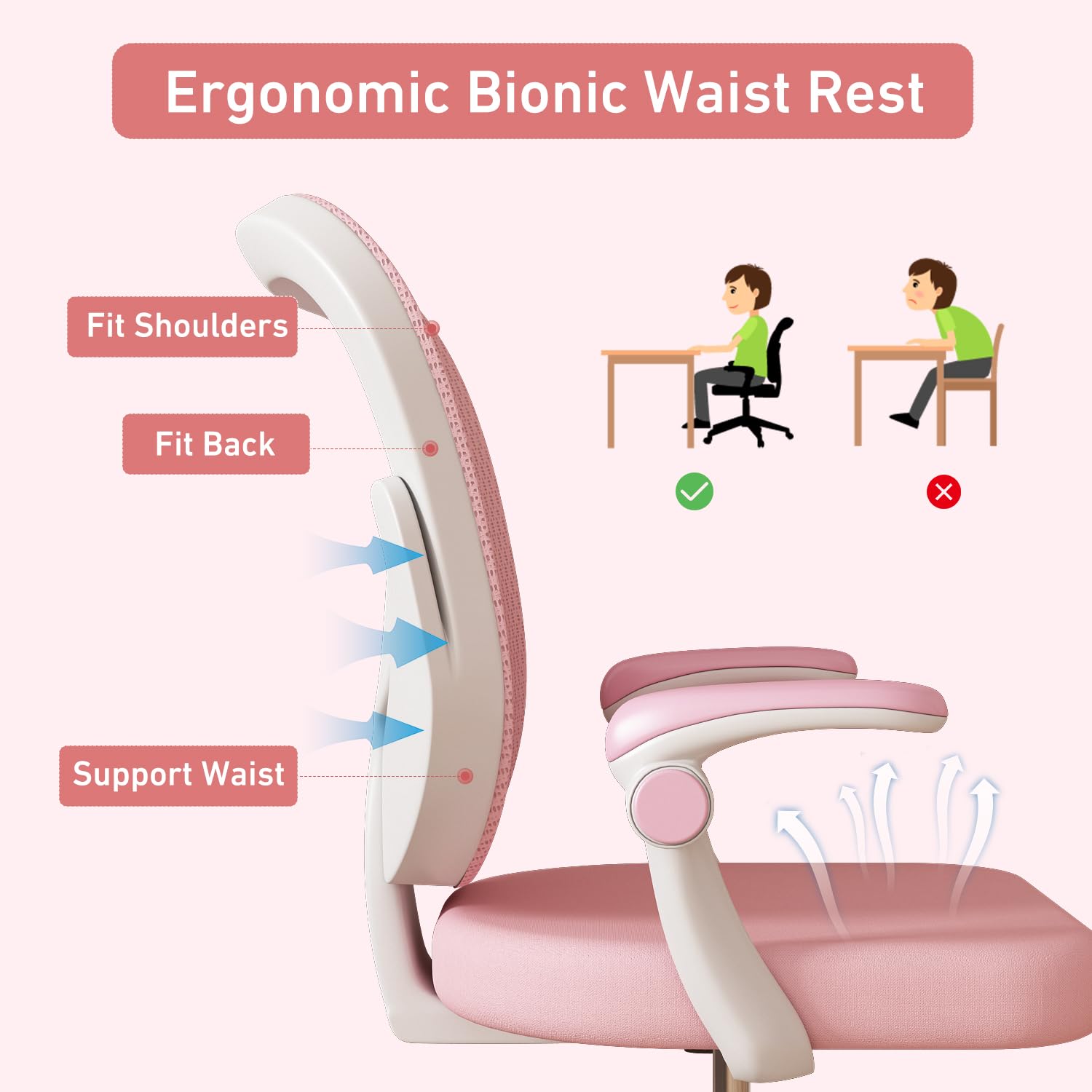 Ergonomic Kids Desk Chair with Adjustable Height and Wheels