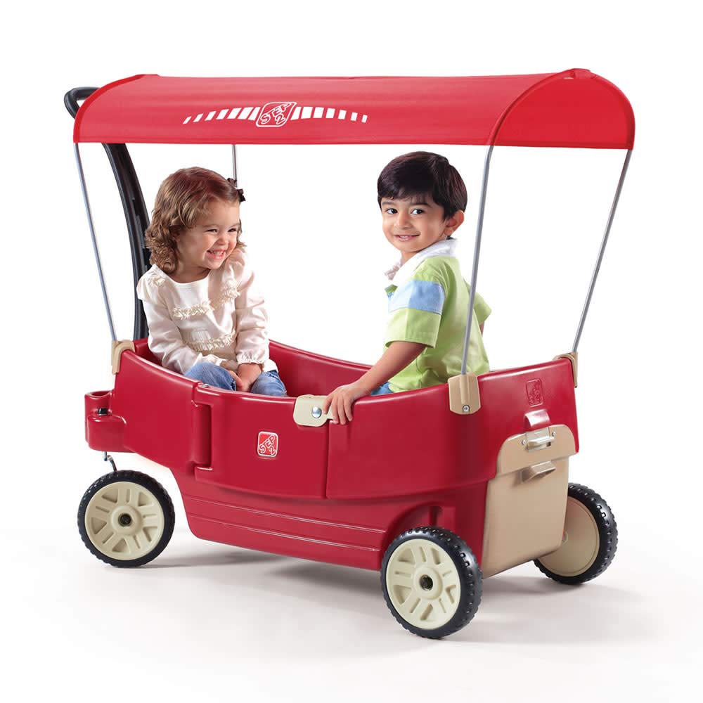 Step2 All Around Canopy Wagon, Kids Ride On Toy, Stroller Substitute, Includes Seat Belts, Made of Durable Plastic, Max Weight 75 lbs., For Toddlers 1.5-5 Years Old