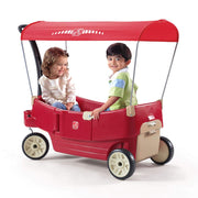 Step2 All Around Canopy Wagon, Kids Ride On Toy, Stroller Substitute, Includes Seat Belts, Made of Durable Plastic, Max Weight 75 lbs., For Toddlers 1.5-5 Years Old