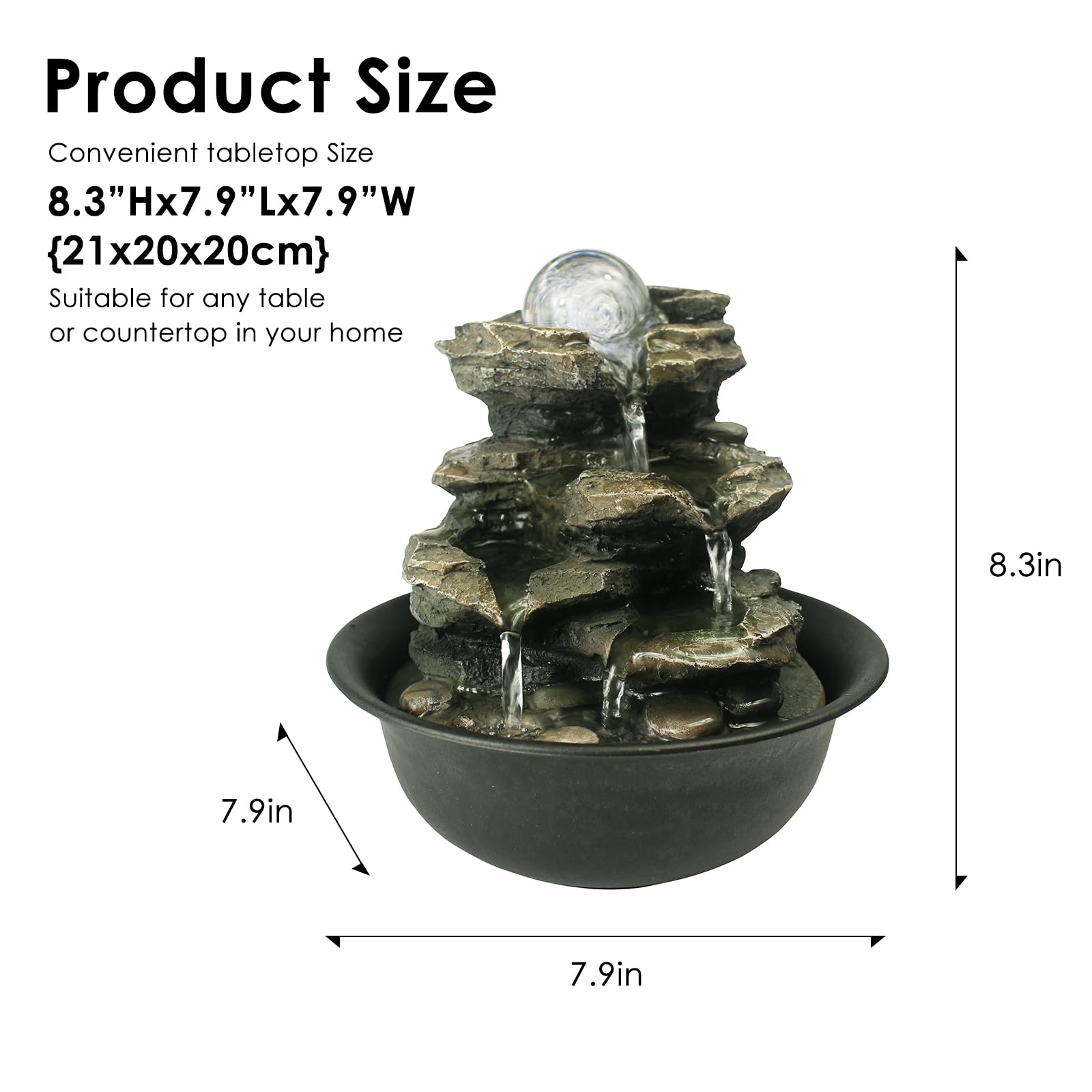 Spinning Orb Rock Cascading Tabletop Fountain with LED Light
