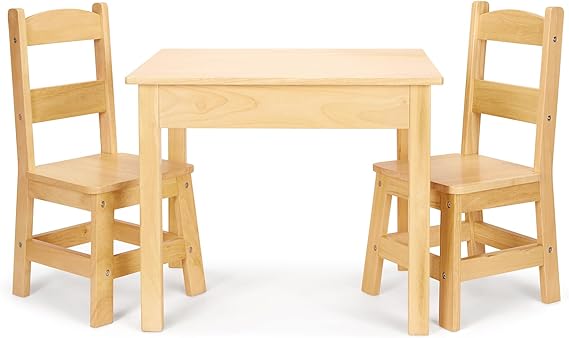 Solid Wood Table and 2 Chairs Set - Light Finish Furniture for Playroom