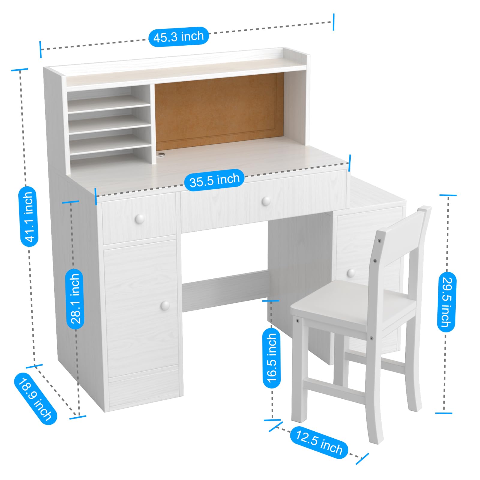 Kids Study Desk and Chair Set with Storage