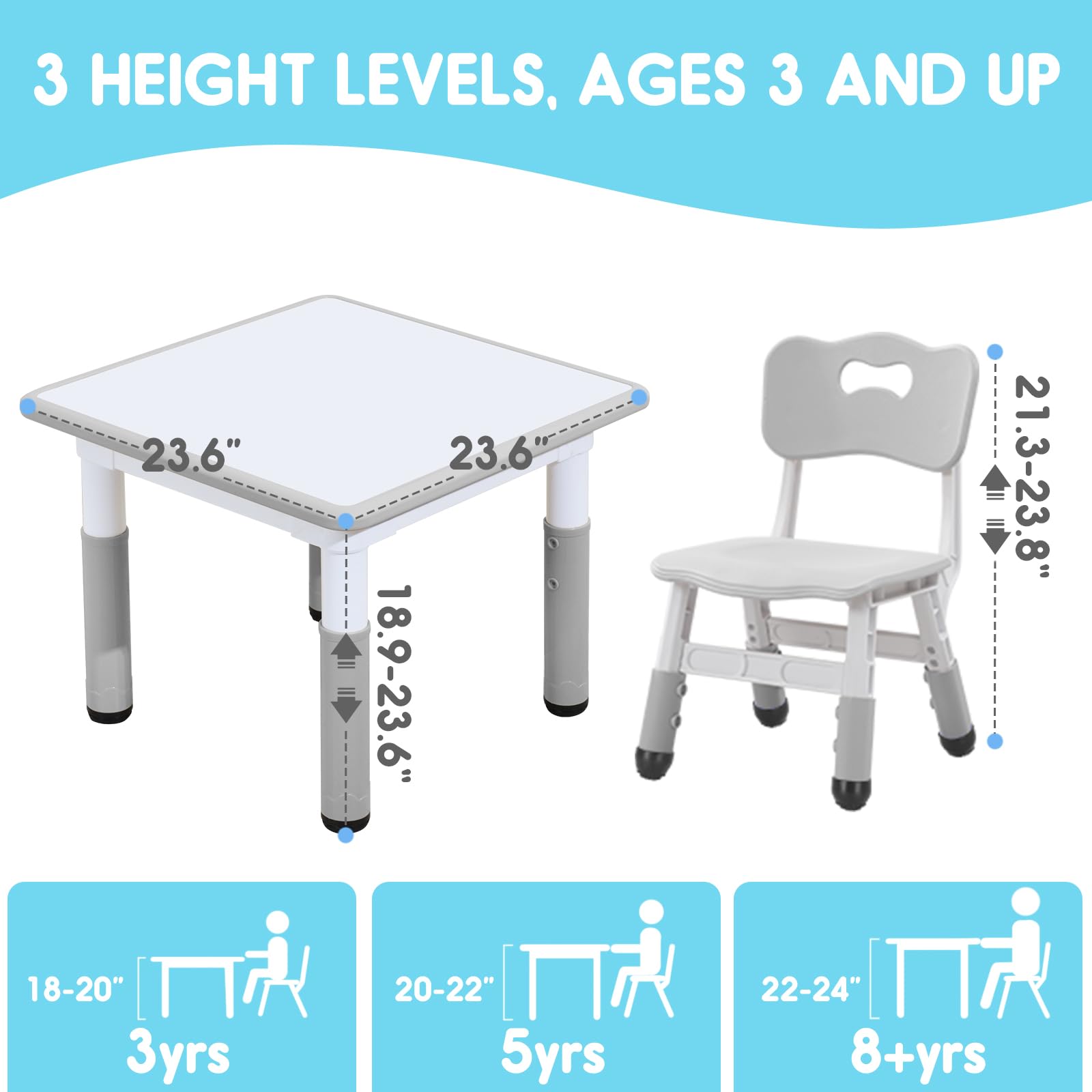 Kids Table and Chair Set with Adjustable Height