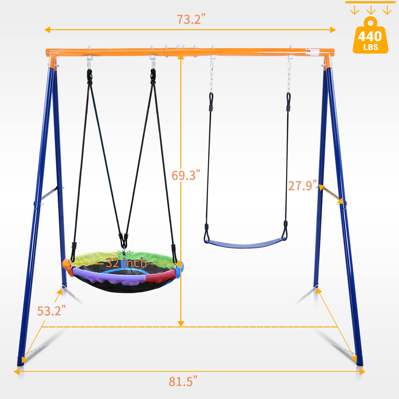 Outdoor Metal Swing Set with Saucer Seat