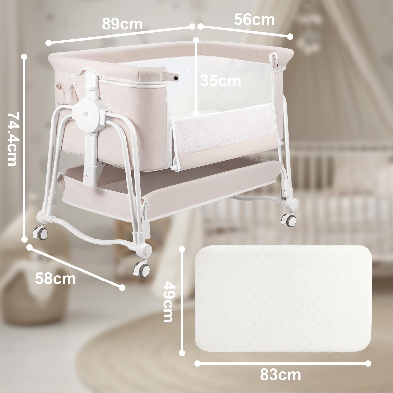 4-in-1 Baby Bassinet Bedside Sleeper with Adjustable Height