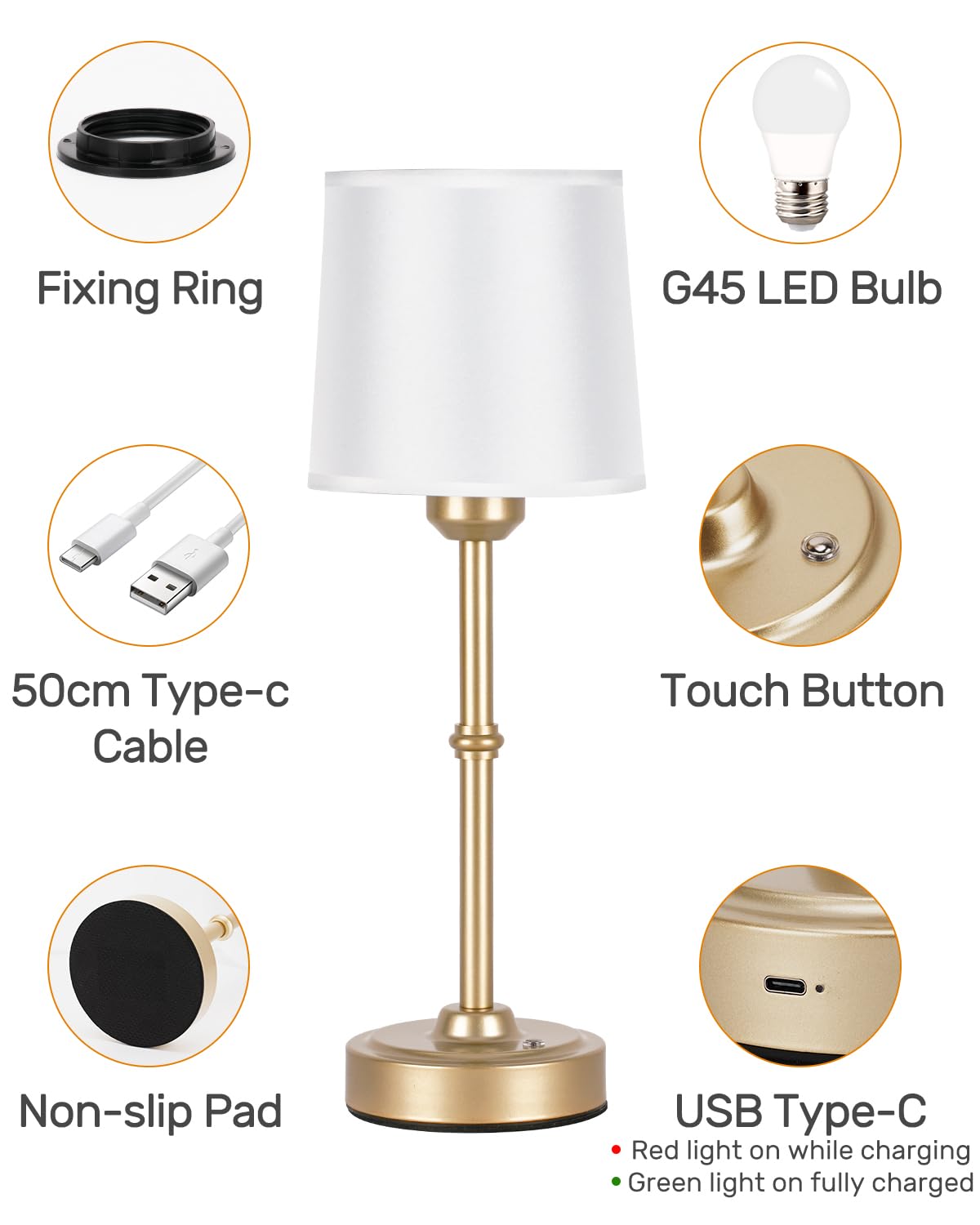 Rechargeable Cordless LED Table Lamp with Touch Control