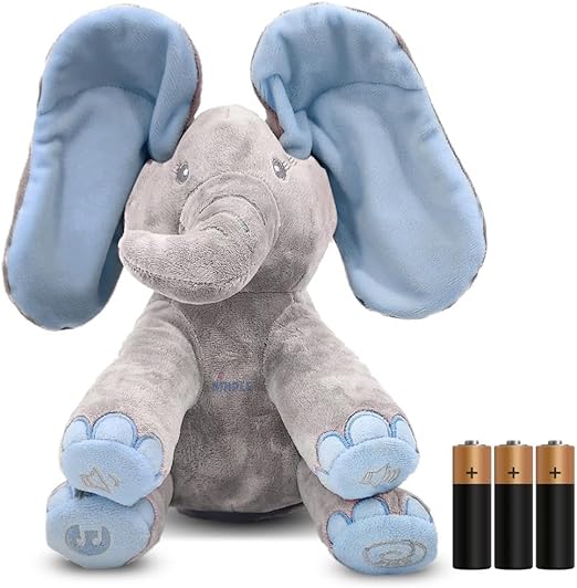 Kaia Peek A Boo Elephant Toy, Interactive Singing Stuffed Elephant Plush with Moving Ears