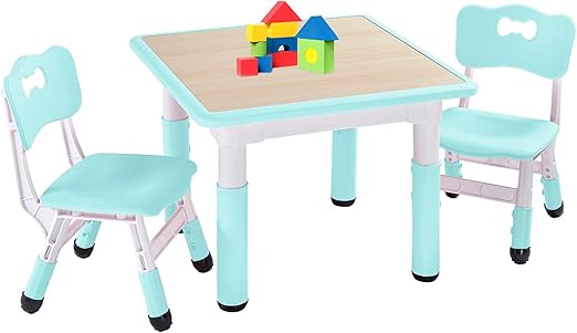 Table and 2 Chairs Set for Ages 3-8, Height Adjustable Toddler Table