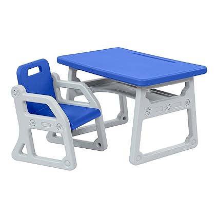 Toddler Plus Desk and Chair, Kids Furniture, Cyan/Light Grey