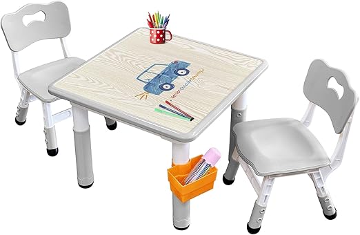 Kids Table & Chair Set with Adjustable Toddler-Safe Non-Slip Legs