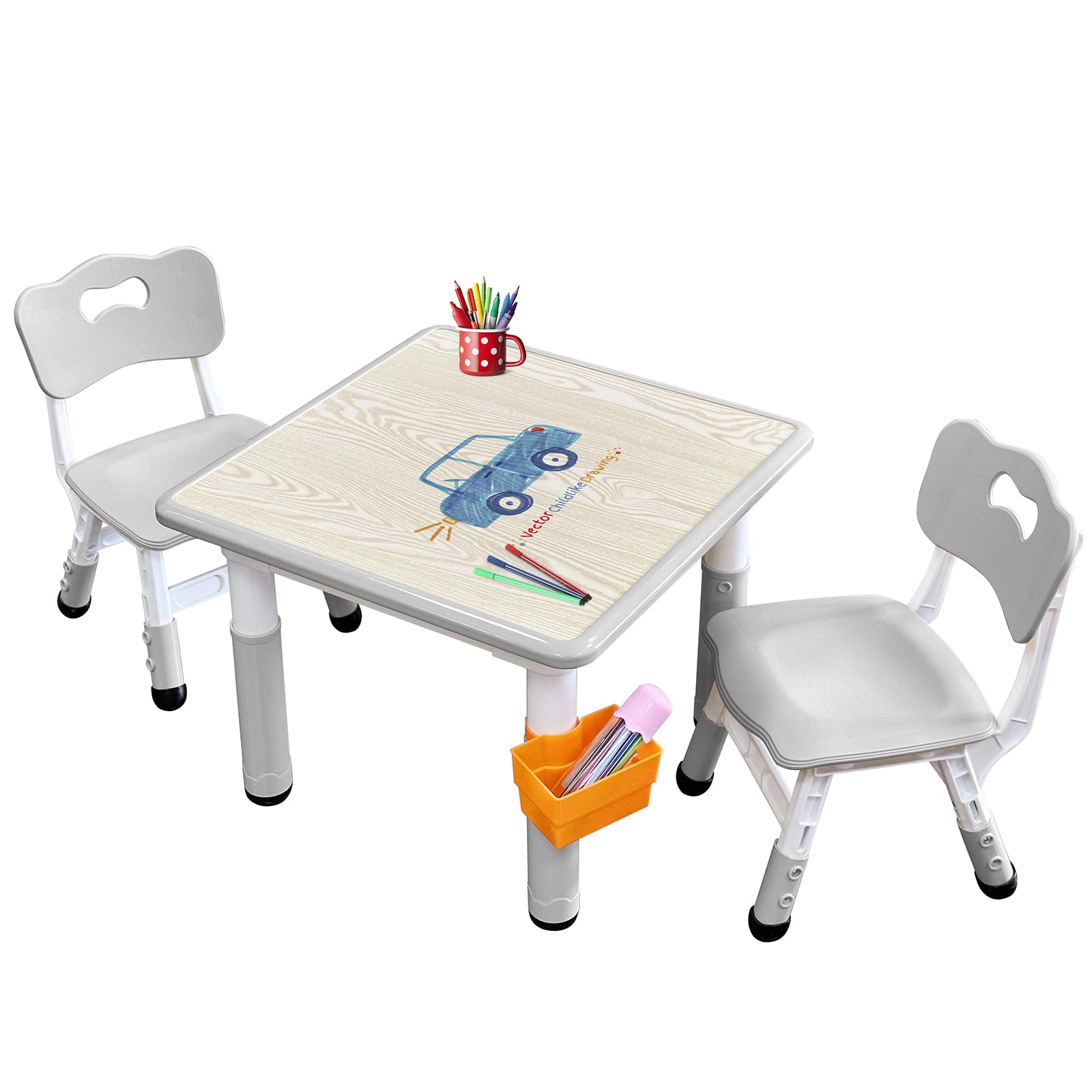Kids Table & Chair Set with Adjustable Toddler-Safe Non-Slip Legs