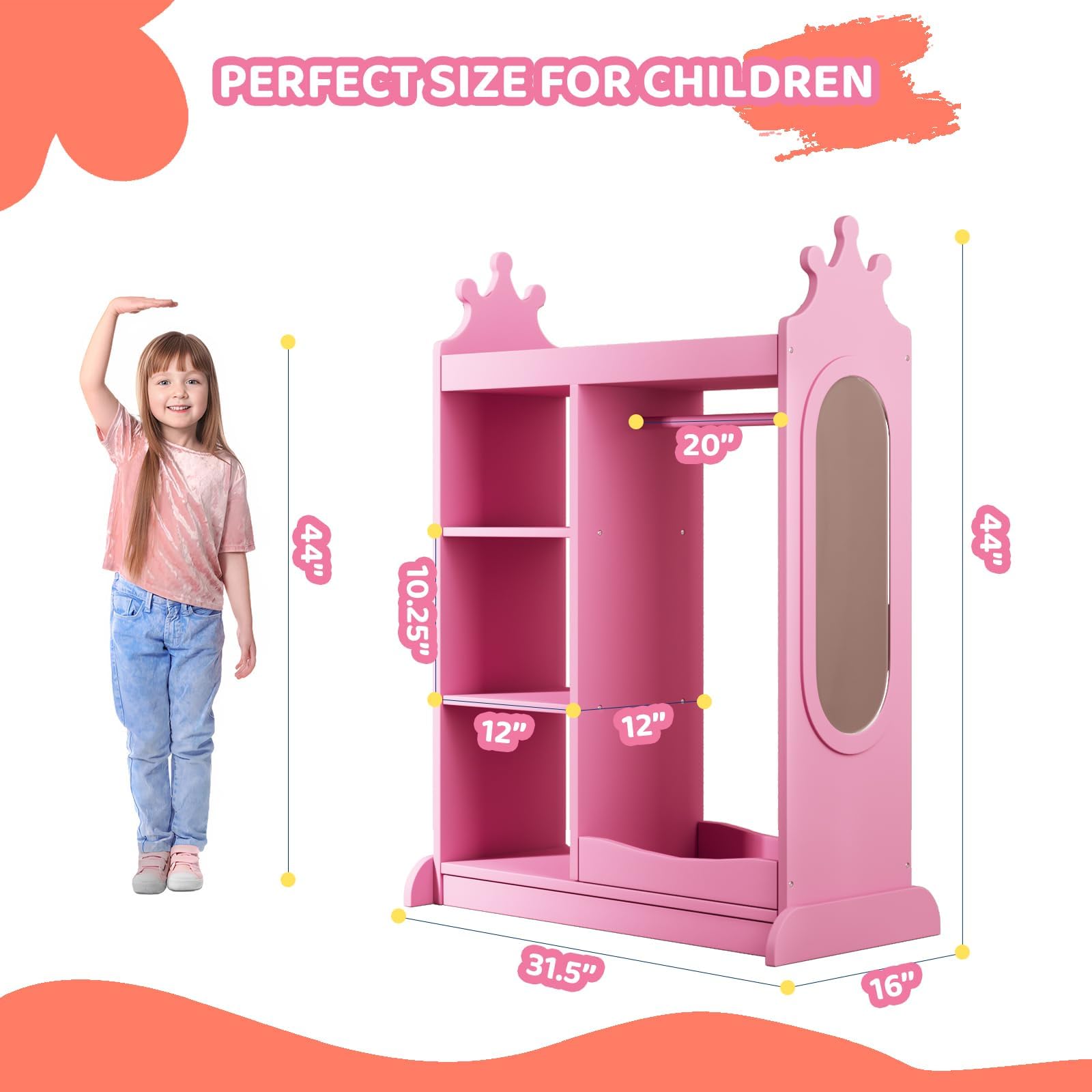 Kids Armoire with Mirror and Dress Up Storage