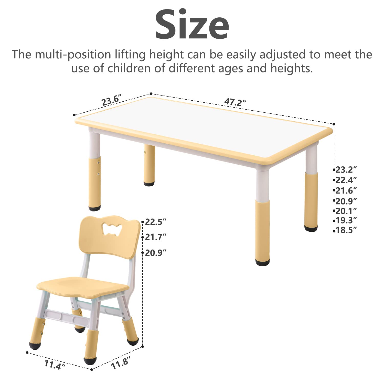 Kids Table and Chair Set with 6 Chairs - Height Adjustable