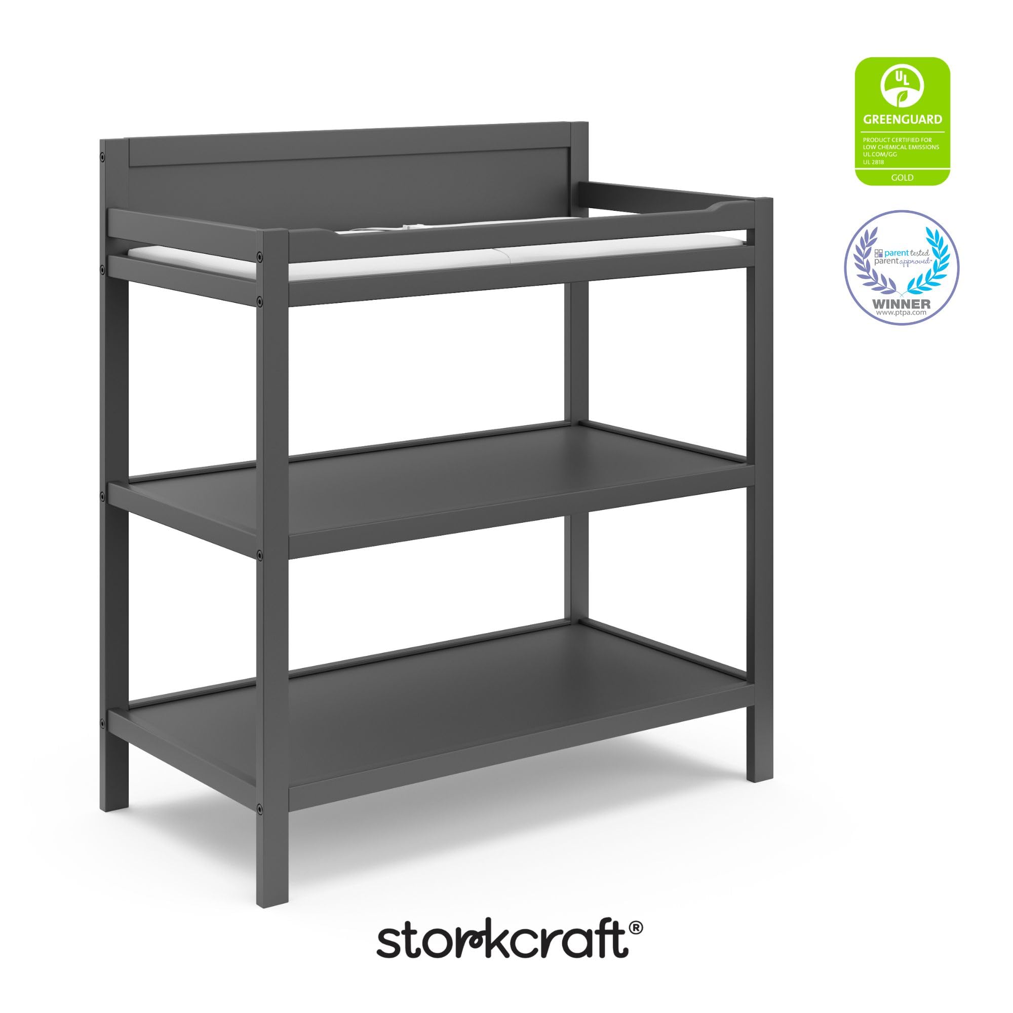 Nursery Changing Table with Water-Resistant Pad and Storage Shelves