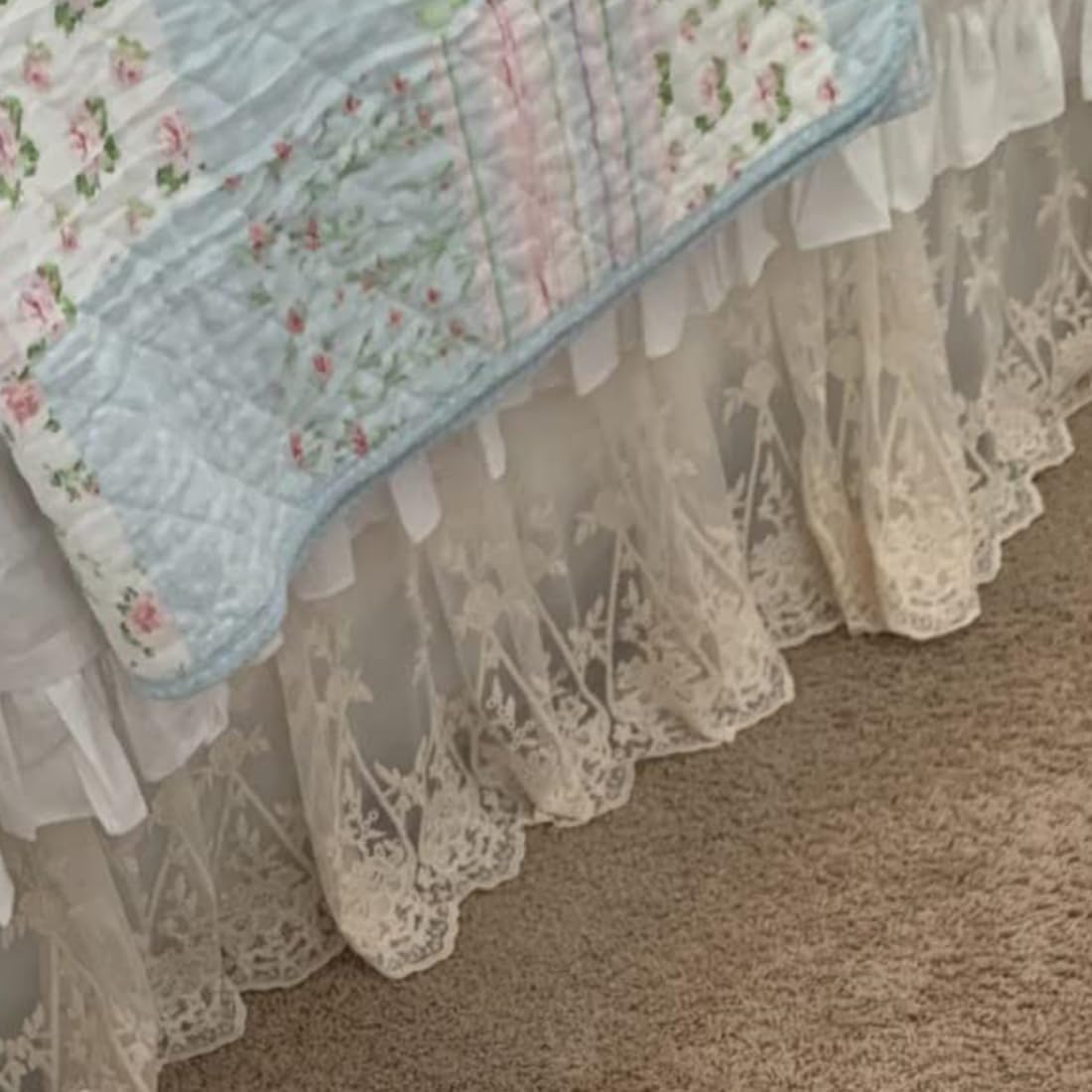 Brandream Lace Bed Skirt Boho Bohemian Girl Baby Nursery Crib Bed Skirt Dust Ruffle - Solid Color Romantic Cream Off White Farmhouse Chic 100% Cotton Ruffle Excellent Quality