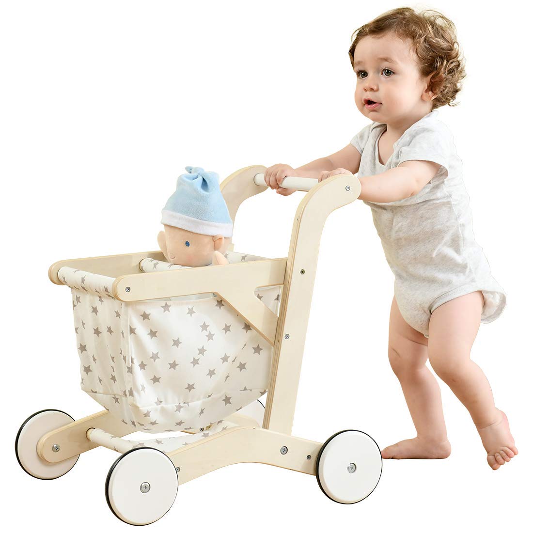 Push Walker Doll Stroller, Push Toy for Toddler, Shopping Cart
