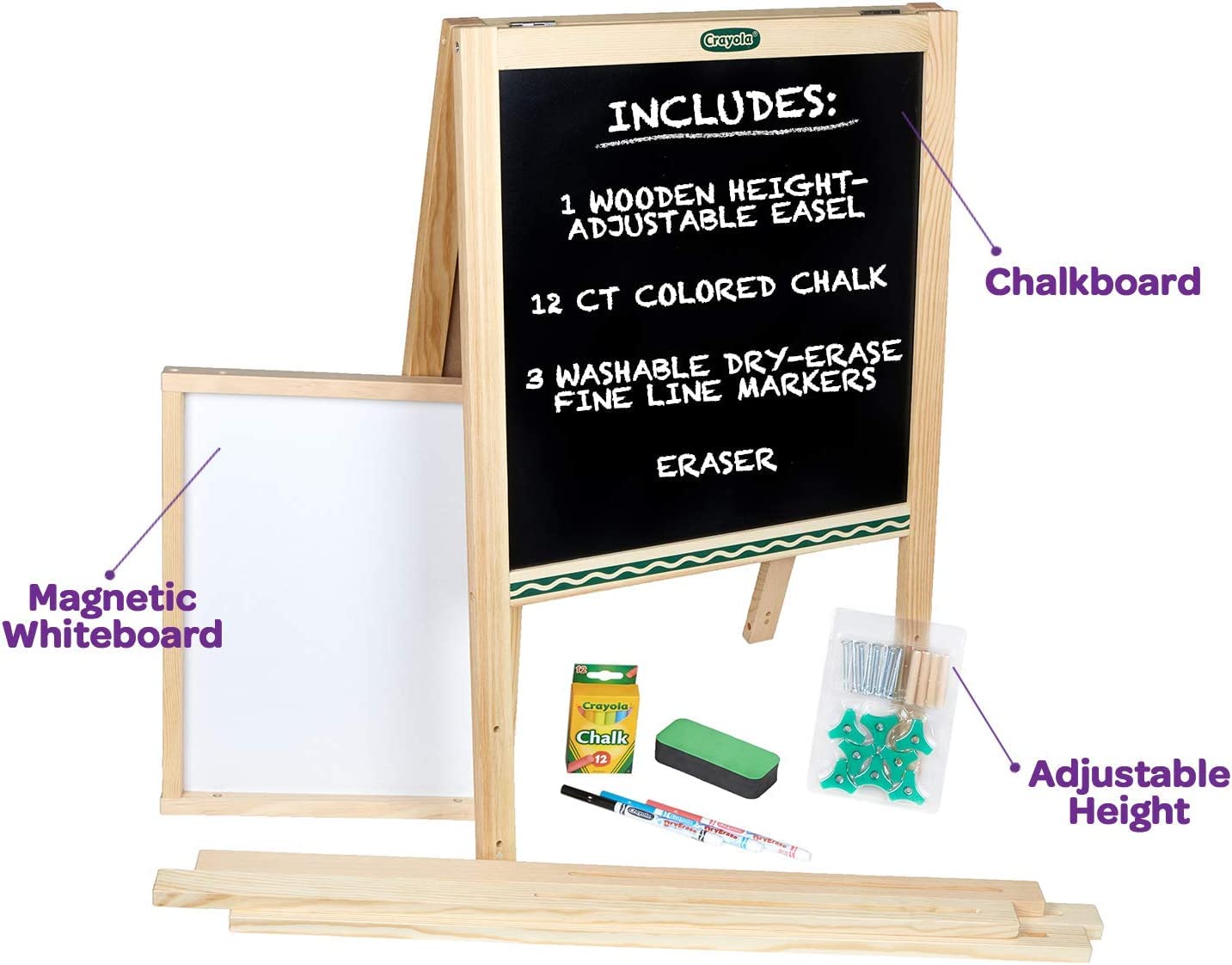 Kids Wooden Art Easel with Chalkboard and Magnetic Whiteboard