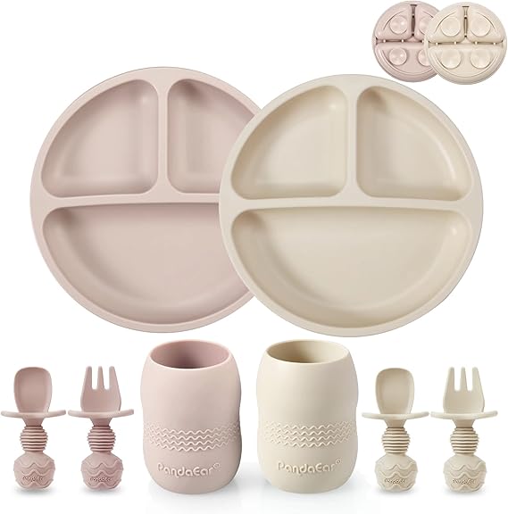 Silicone Baby Feeding Set| 2 Pack Silicone Divided Suction Plate and 2 Pack