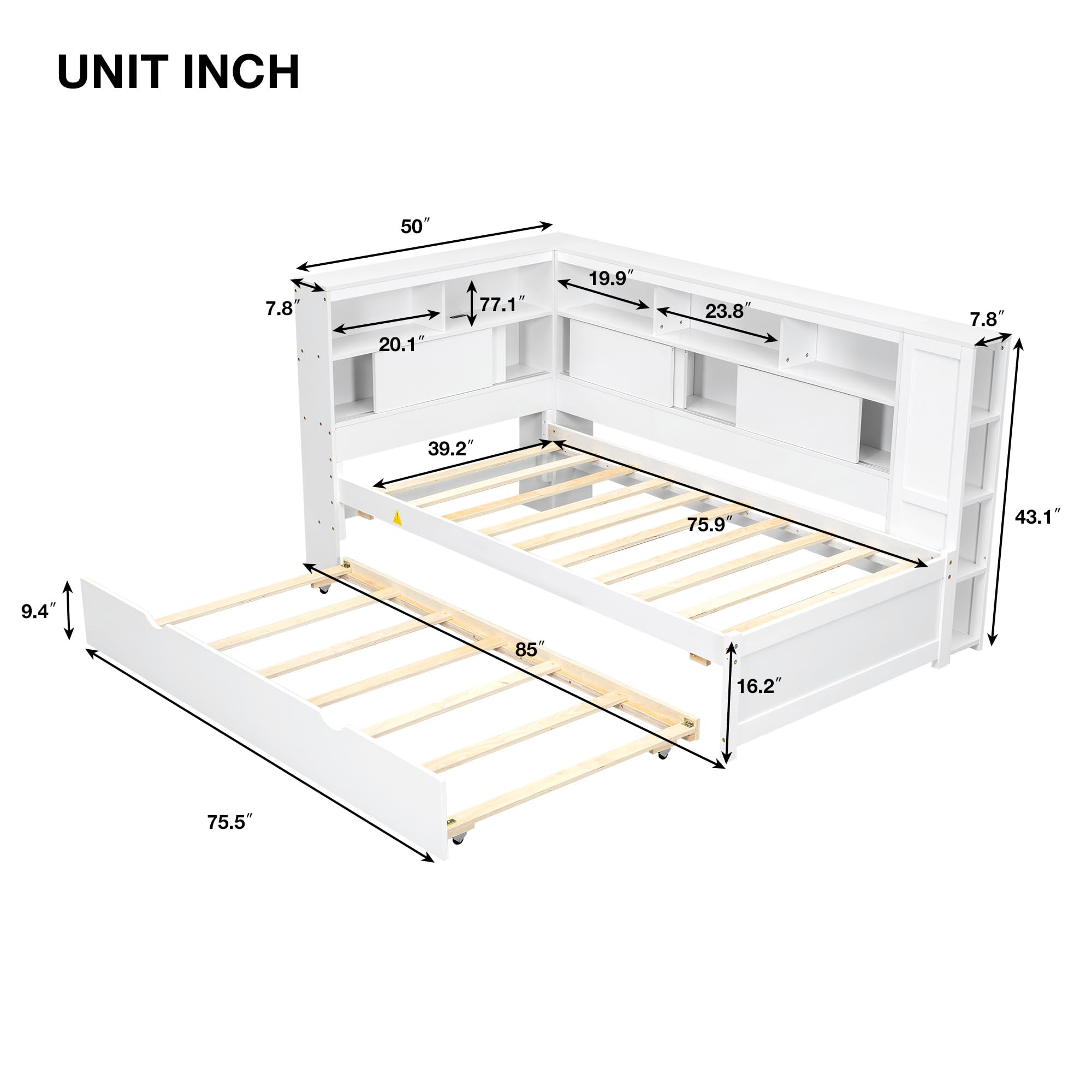 Twin Platform Bed with USB Ports and Trundle
