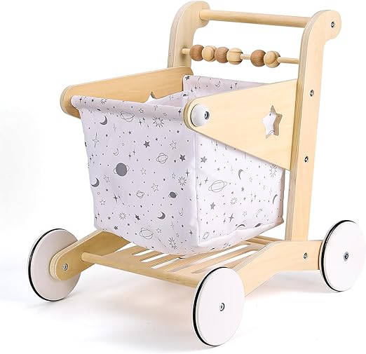 Wooden Baby Walker, Adjustable Speed Anti-Rollover Push Walker Toy for Babies