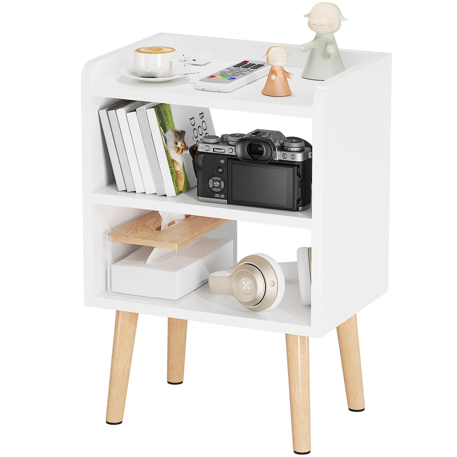 Mid Century Modern Nightstand, White Wood Bedside Table