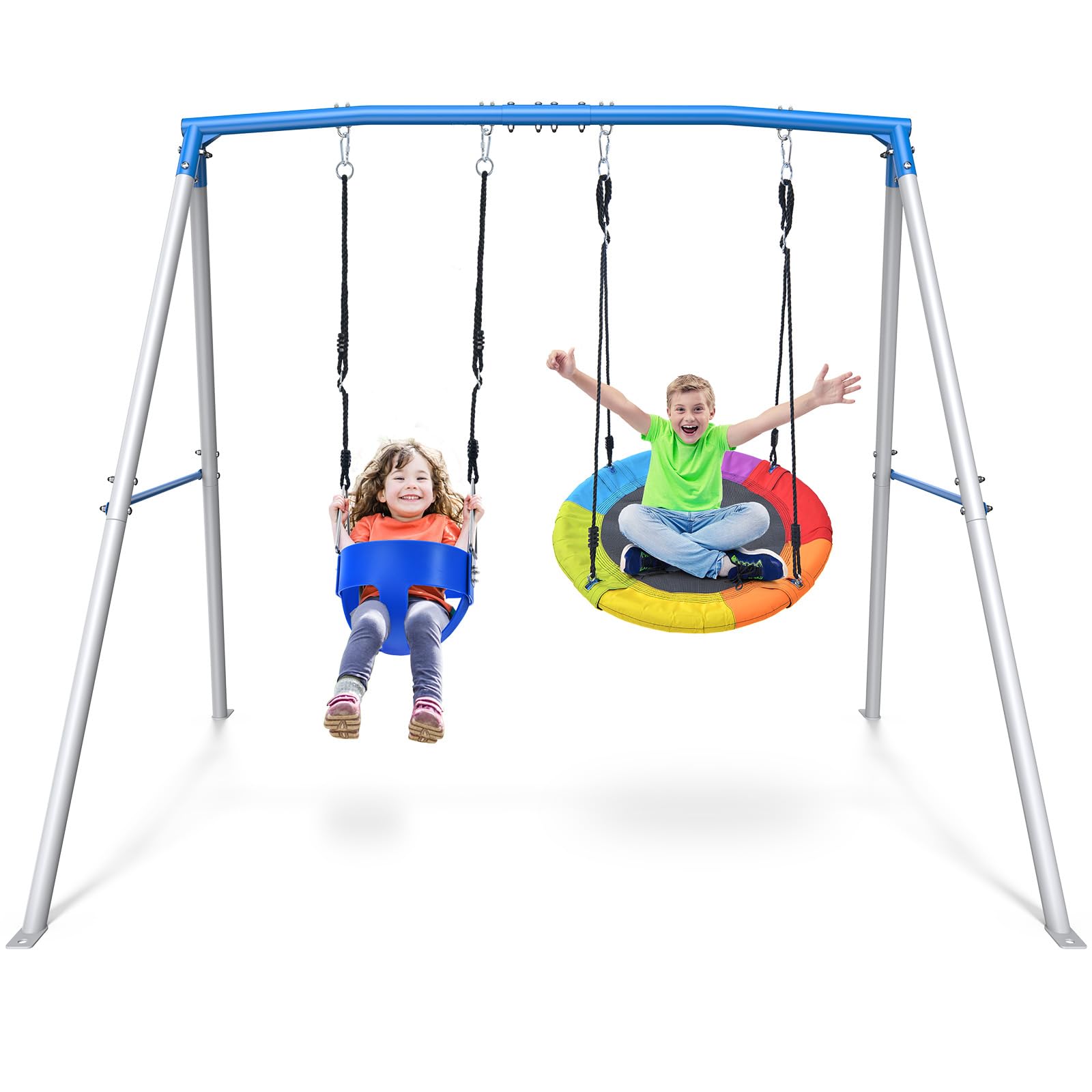 Heavy Duty A-Frame Metal Swing Set with Saucer Swing and Toddler Seat