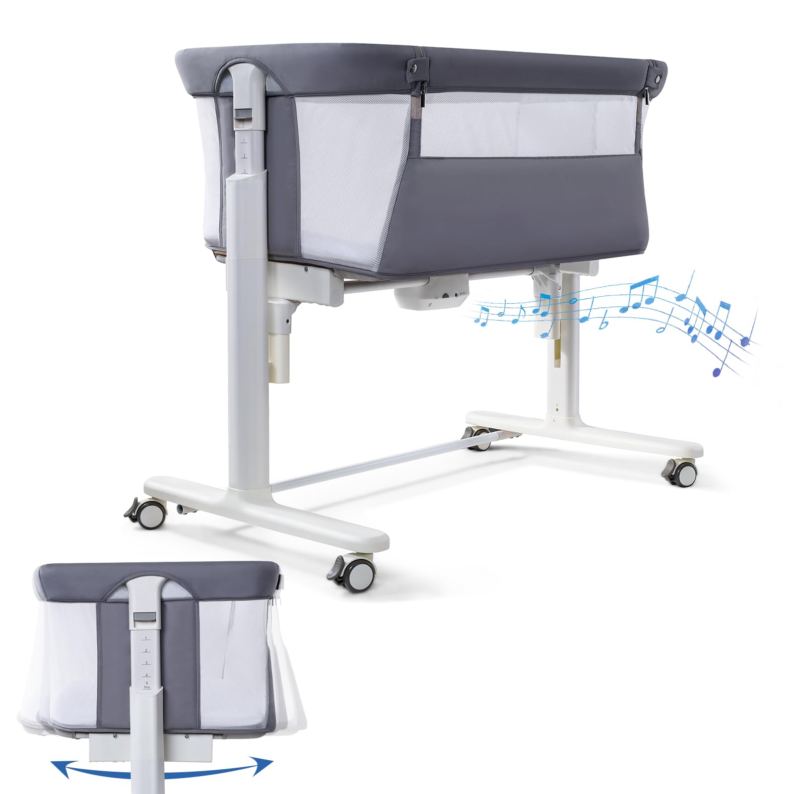 Electric Bassinet for Baby, 3 Speeds Automatic Rocking Bassinets with All mesh