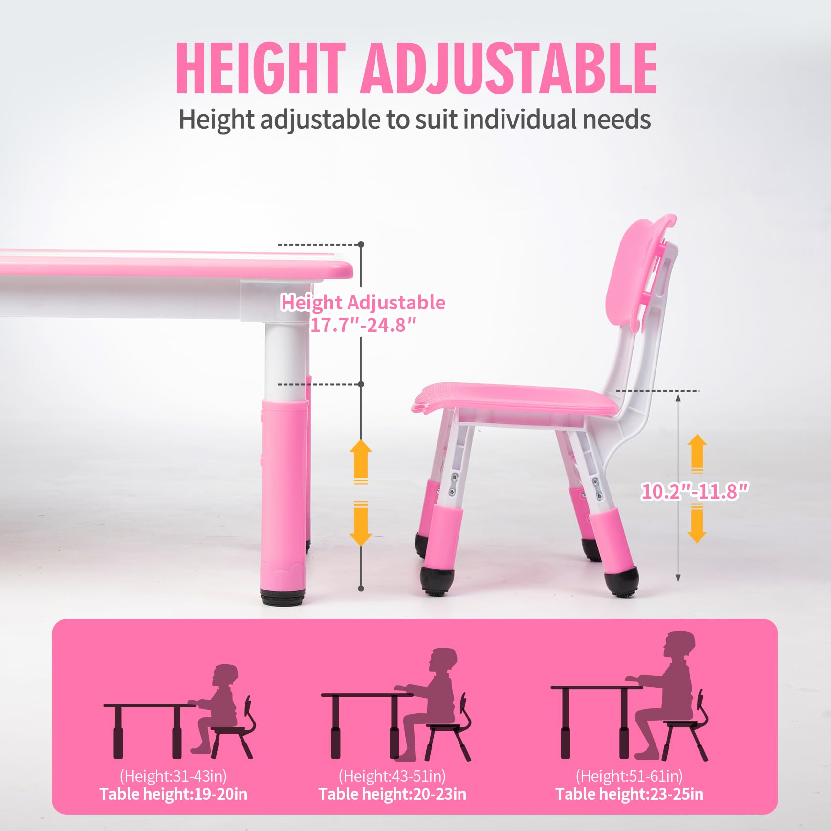 Height Adjustable Kids Table and Chairs Set with Graffiti Desktop