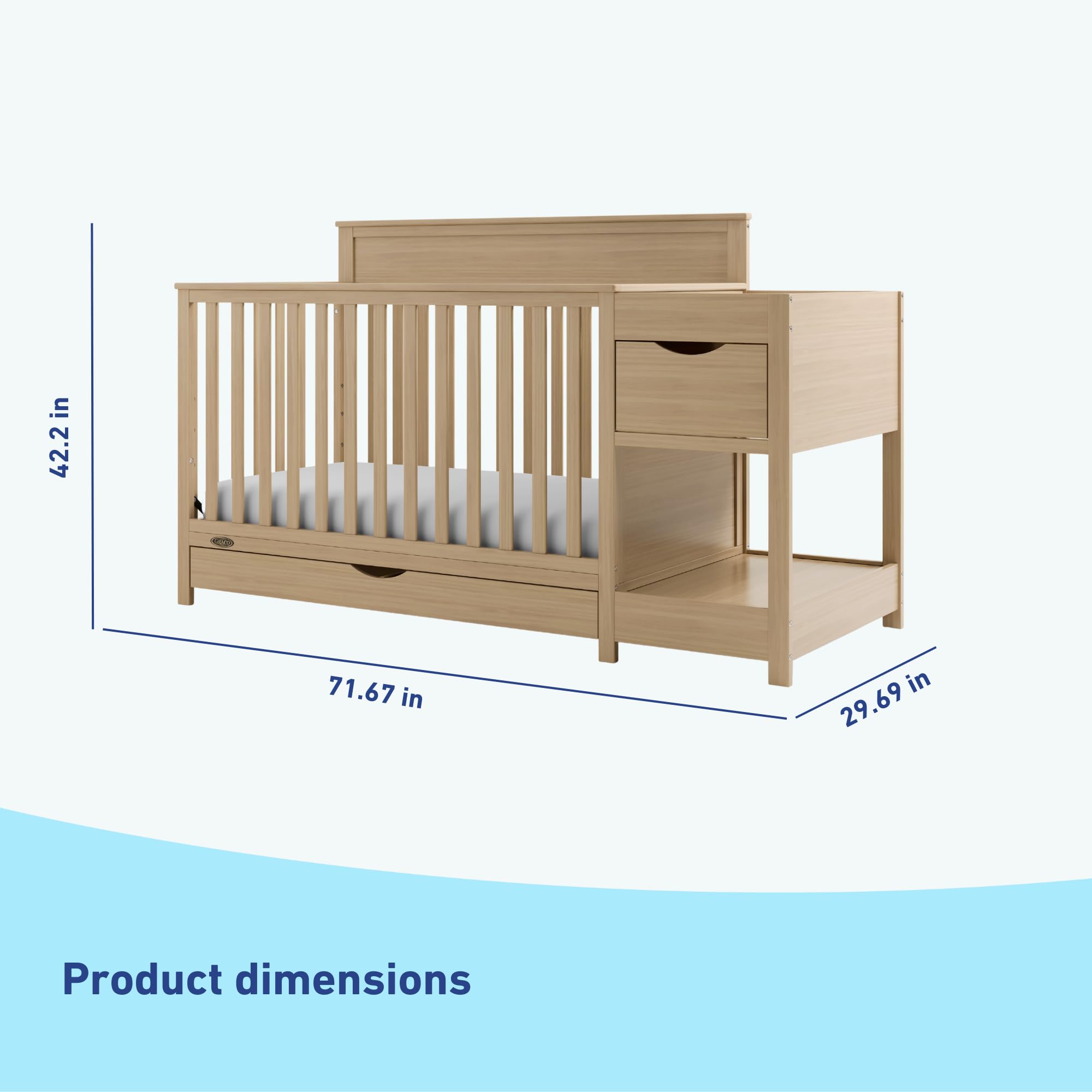 5-in-1 Convertible Crib with Changing Table and Drawer