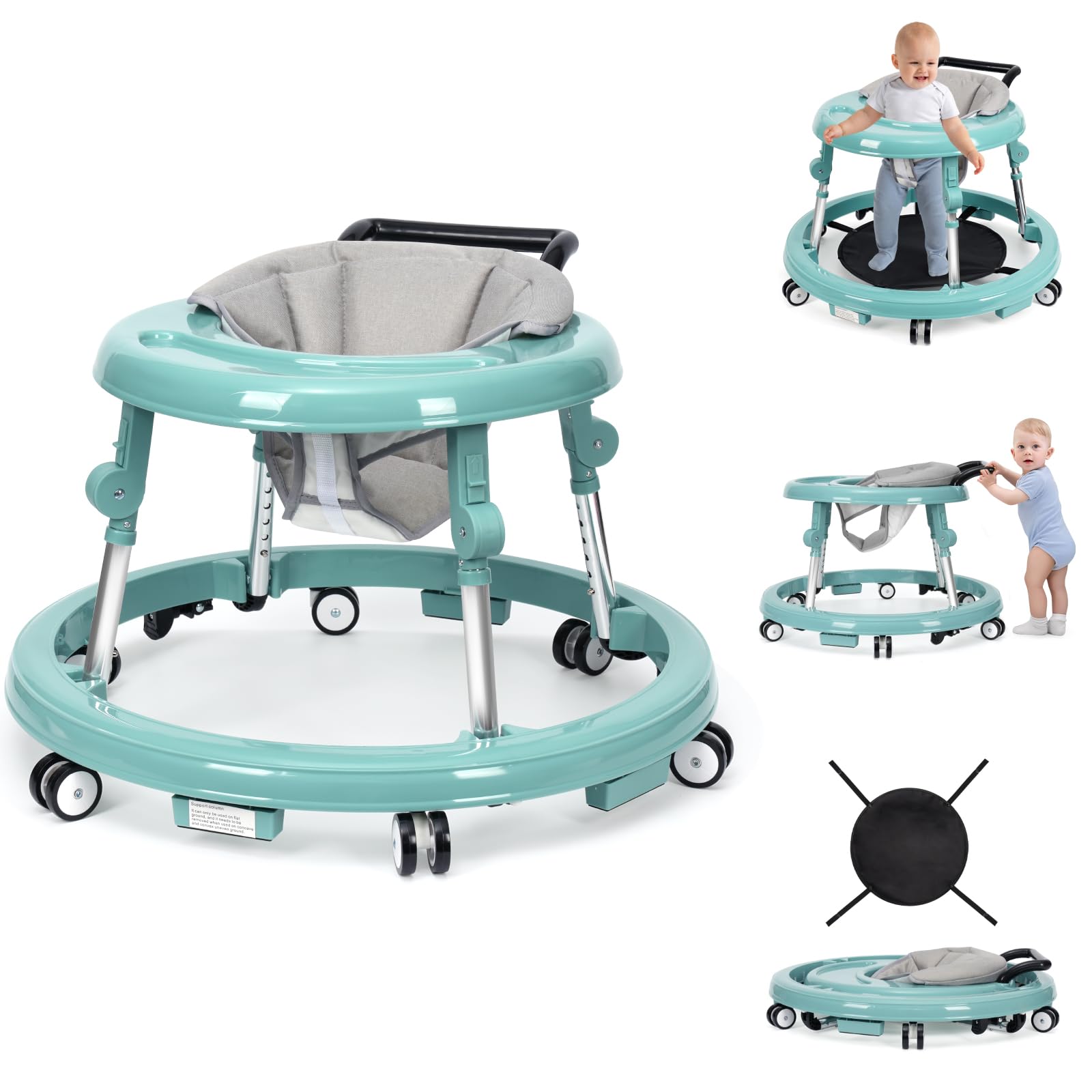 Foldable with 9 Adjustable Heights, Baby Walker with Wheels Portable