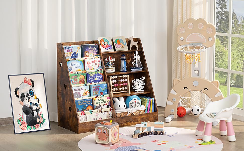 Tier Kids Bookshelf and Storage Organizer, Five Layer Sling Children