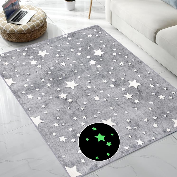 Large Area Rug Carpet Glowing in The Dark Big Stars for Children Room Decor
