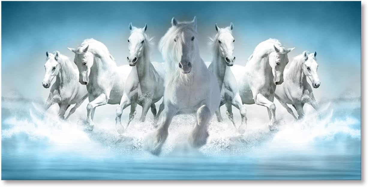 Horse Print Painting on Canvas Modern Blue Wall Art Animal Picture