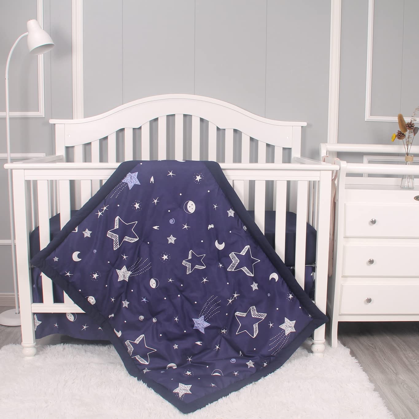 3 Piece Crib Bedding Set with Comforter Sheet and Skirt