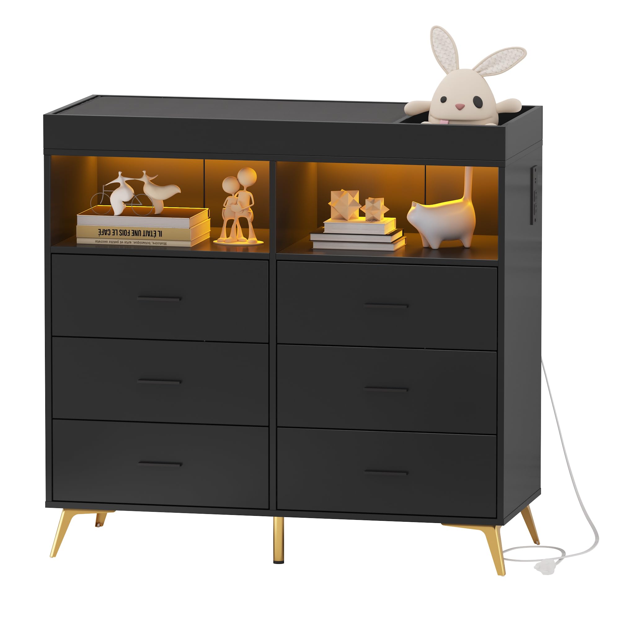 Baby Changing Table Dresser with LED Lights and Power Outlet