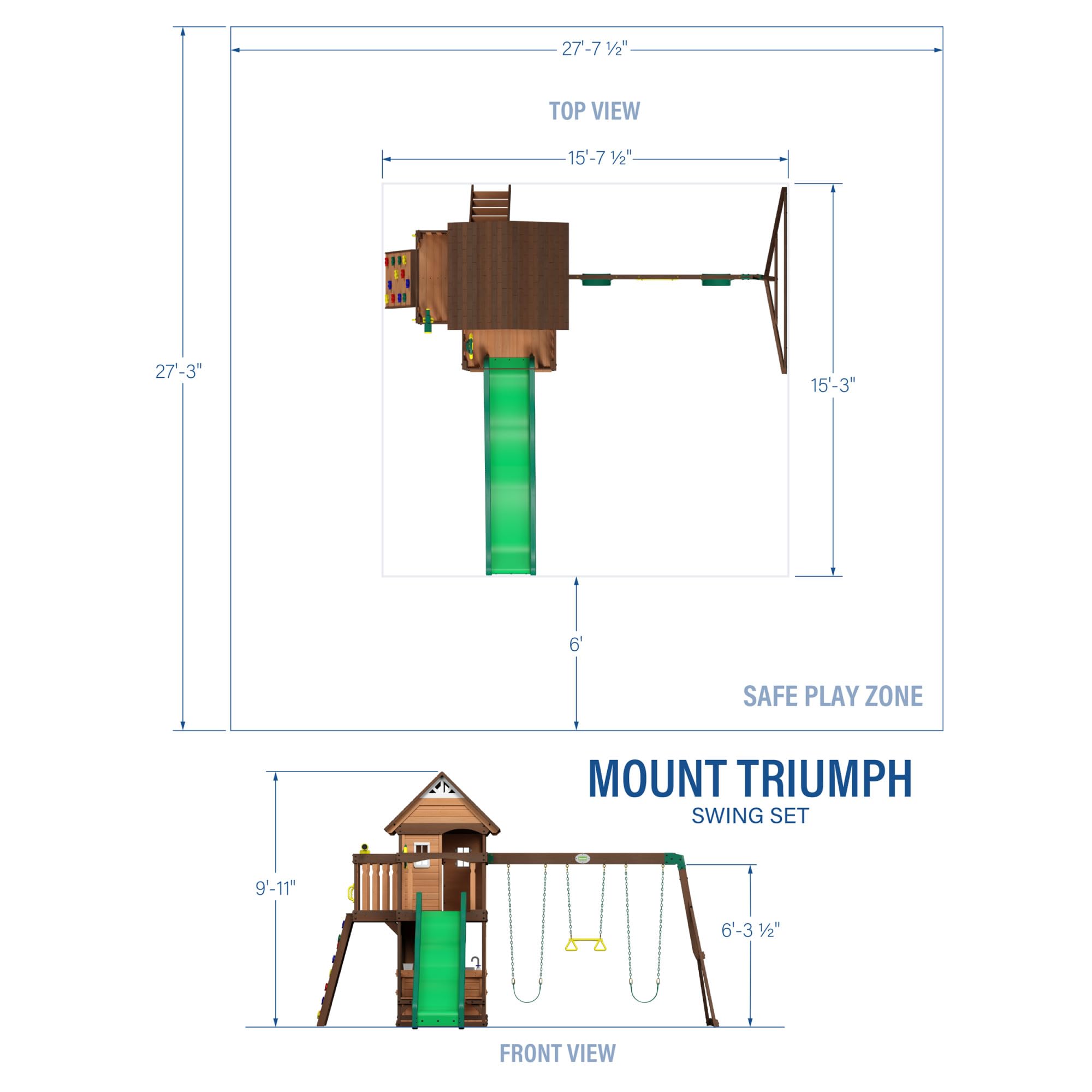 Cedar Wood Swing Set with Clubhouse and Wave Slide