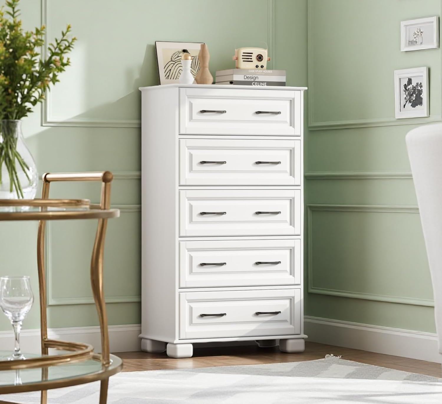 5 Drawer Wooden Dresser for Bedroom Storage