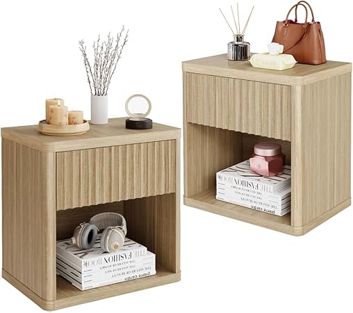 Large Modern Nightstand with Drawer Storage 22.8Inch Wide Fluted
