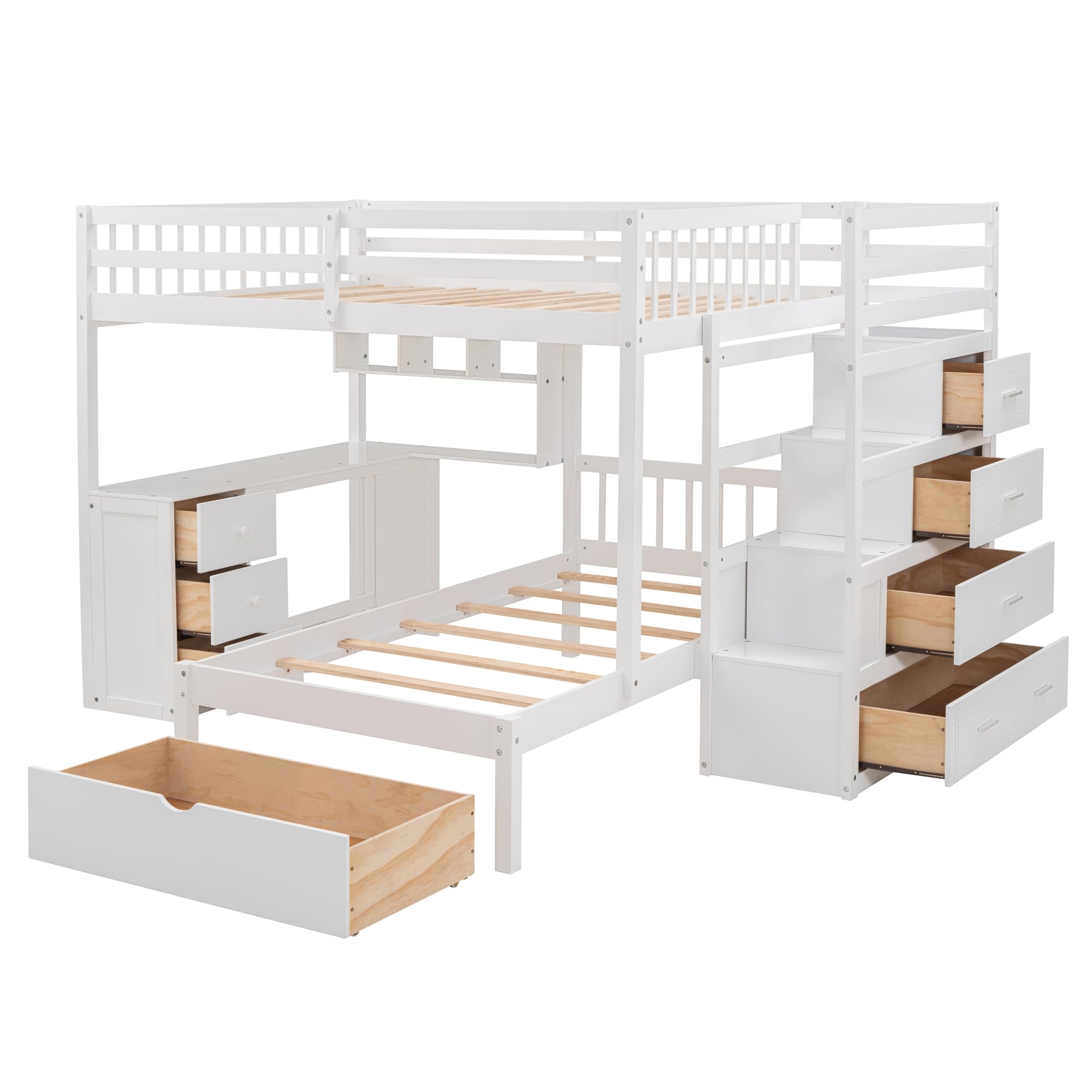 Full Over Twin Bunk Bed with Desk and Storage