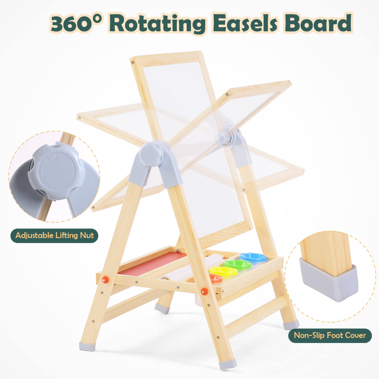 3-in-1 Adjustable Kids Art Easel with Chalkboard and Whiteboard