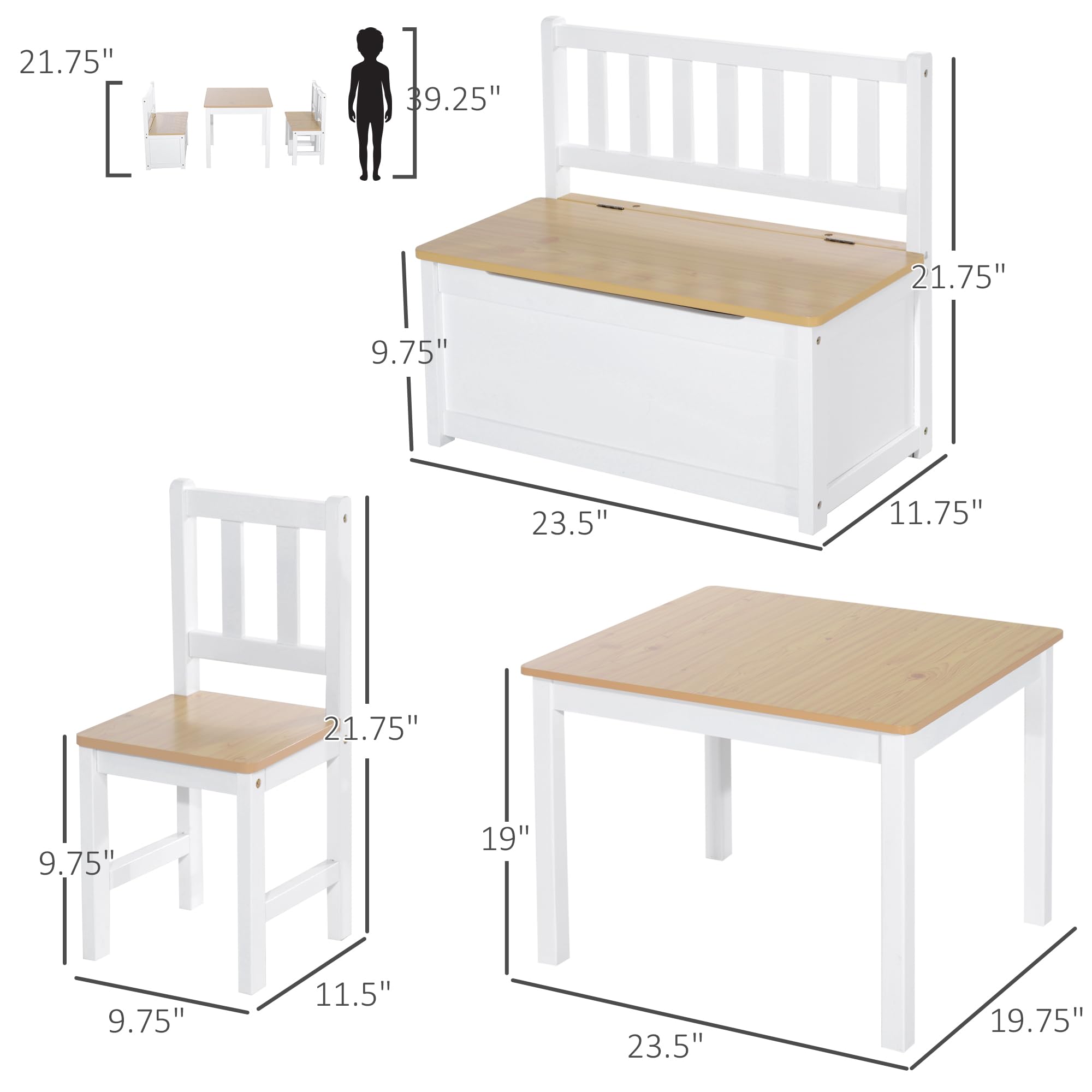 4-Piece Kids Table and Chair Set with Storage Bench