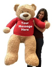 5ft Bear Dressed in Personalized Red Tshirt, Giant 5 Foot Teddy Bear Premium Soft