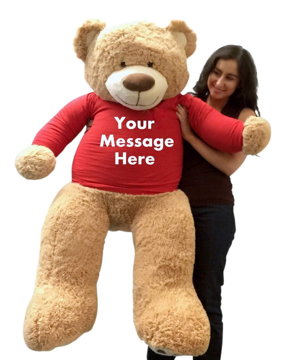 5ft Bear Dressed in Personalized Red Tshirt, Giant 5 Foot Teddy Bear Premium Soft